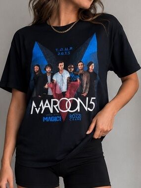 Maroon 5 Tour 2015 Band Tee Black Graphic Concert Shirt Women’s